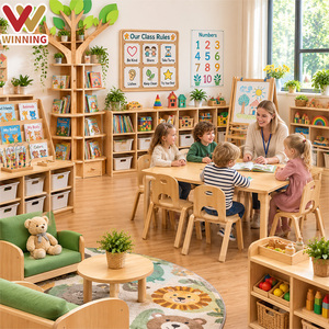 Ensemble de mobilier préscolaire en gros pour usine avec bureaux d'étude, chaises pour enfants, centre d'activités artistiques, rangements et bibliothèques pour usage préscolaire - Product Image 1