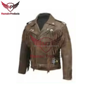 Chaqueta de Cuero Genuino de Cordero Marrón para Hombre, Estilo Occidental del Medio Oeste, Chaqueta con Flecos para Motociclista, Aspecto Vintage Hecho a Mano - Product Image 6