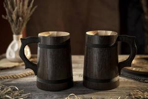 Mug à bière fait main, mug à café en bois de chêne, tasse en acier inoxydable, écologique, 0,6 litre, 20 onces, brun baril - Product Image 6