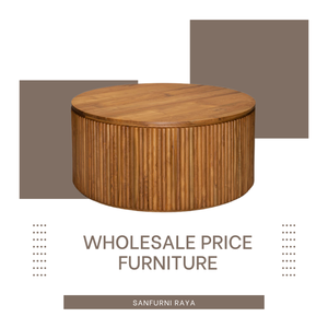 Round Low Coffee Table with Solid Wooden Materials Natural Home Living <b>Room</b> Furniture Manufacturing In Indonesia - Product Image 2