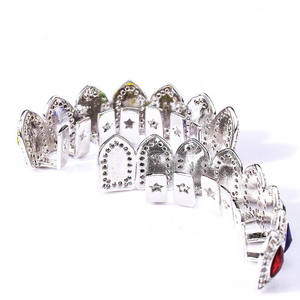 Pendientes Dentales Hip Hop de Alta Calidad con Circonita Cúbica de Corte Marquesa, Aleación Plateada, Joyería Unisex Estilo Fiesta de la India - Product Image 3