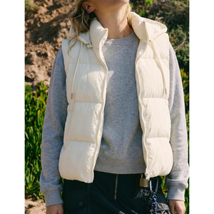 Nuevo Chaleco Acolchado con Capucha para Mujer, Color Sólido, Cierre de Cremallera, Ropa Exterior Informal, Cortavientos, Impermeable, de Poliéster, con Bordado Corto - Product Image 5