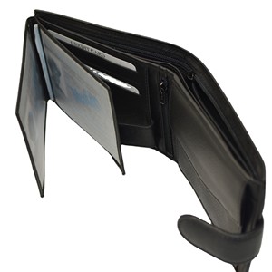 WOW Men's Genuine Leather Trifold <b>Wallet</b> <b>RFID</b> <b>Blocking</b> Slim Minimalist Black Fold Closure Daily Use - Product Image 4