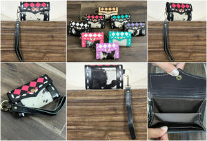 Porte-monnaie en cuir de vachette fait main en gros, style western, motif à carreaux, porte-cartes de crédit avec anneau pour femmes - Product Image 3