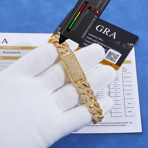 Bracelet en argent 925 avec diamants de laboratoire, style cubain, léger, certifié, serti de diamants, bijoux de luxe pour hommes, style hip-hop - Product Image 1