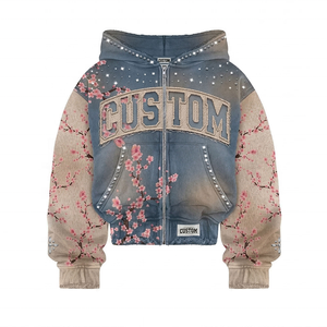 OEM 2026 Custom Embroidered Floral Print Hooded <b>Zip</b>-<b>Up</b> <b>Jacket</b> Men Spring Knitted Sweatshirt Regular Sleeve Style - Product Image 6