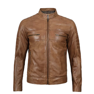 Veste universitaire en cuir véritable enduit, élégante et traditionnelle pour homme, avec col montant et capuche, pour l'automne - Product Image 3