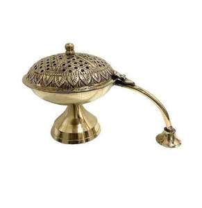 Quemador de Incienso Tradicional Loban, Hecho a Mano en Latón, con Asa, para el Hogar o Mandir - Product Image 1