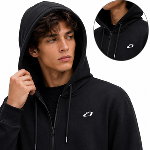 Conjunto de dos piezas de sudadera con capucha y cremallera para hombre, chándal de invierno, logotipo personalizado, algodón negro, forro polar, sudadera con capucha de cremallera completa, jogger, pedidos al por mayor ODM - Product Image 2