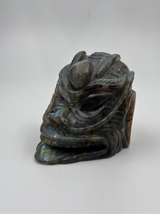 Escultura de Máscara Oni de Labradorita |   Guardián Demoníaco Japonés Tallado a Mano para Decoración Gótica, Coleccionistas y Regalos - Product Image 3