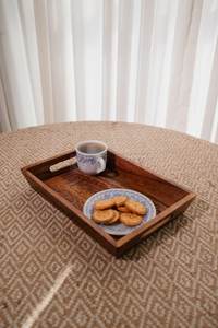 Bandeja Otomana Rectangular de Madera Hecha a Mano: Bandeja Tallada para Café y Té - Product Image 4