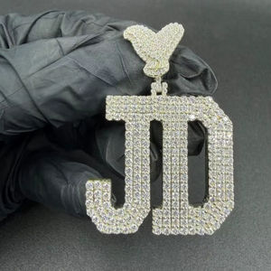 Colgante de Moissanita con Letra Inicial J D Personalizable Estilo Hip Hop, Letra Grande con Incrustaciones, Plata de Ley 925, Joyería Fina, Colgantes y Dijes - Product Image 1