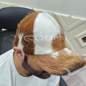 Genuine Cowhide Hair On Leather Cap Handmade Western Cowboy Unisex <b>Hat</b> - Product Image 2