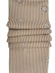 Tela de Algodón a Rayas de Primera Calidad con Bordado Broderie Anglaise – Material de Encaje Calado Color Mostaza y Blanco para Prendas de Vestir y Decoración del Hogar - Product Image 4