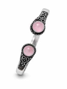Bracelet manchette en quartz rose motif floral, plaqué or et argent, serti clos, design classique, en laiton, bijou unisexe, cadeau par Jewelry Town - Product Image 1