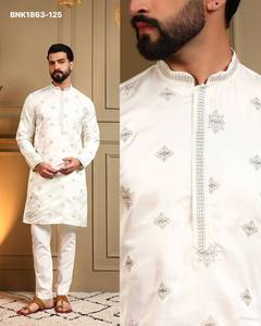 Excellent Quality Royal Silk with Sequence Embroidery Butti All-Over & Full-Sleeve <b>Kurta</b>-R Cotton Payjama Set Worldwide Supplier - Product Image 3