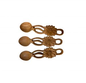 Cuillère à fentes en bois d'acacia style vintage motif tournesol – Outil de cuisine écologique à long manche pour cadeaux, souvenirs de mariage et de fête - Product Image 3