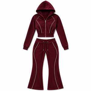 Low MOQ custom fleece jogger tracksuit women elastic waistband joggers kangaroo pocket <b>hoodie</b> - Product Image 5