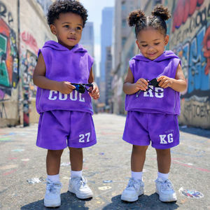 Conjunto de Ropa Urbana para Niños de Marca Propia, Sudadera sin Mangas con Estampado Tie Dye y Pantalones Cortos, Conjunto de Dos Piezas para Niños de Verano - Product Image 4