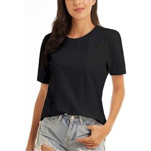 Camiseta de Manga Corta con Cuello Redondo para Mujer, Color Amarillo Sólido, Estilo Casual Holgado, Primavera Verano, Tejido de Algodón Jersey - Product Image 6
