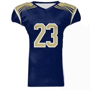 Uniforme de Fútbol Americano Personalizado, Jersey Azul Marino con Número 23, Detalles Dorados, Cuello en V, Manga Corta, Pantalones, Tejido Transpirable - Product Image 2