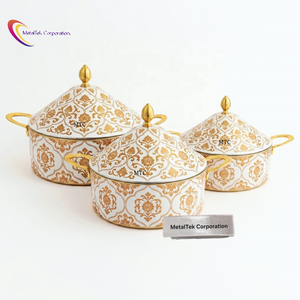 Luxury 3Pc Stainless Steel Casserole <b>Set</b> White Gold Arabian Style Insulated Hot <b>Pot</b> Food Warmer Serving Dish Customized Colours - Product Image 1