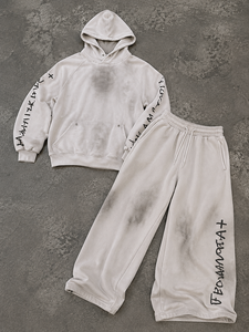 Custom Eco-Friendly Breathable Quick Dry <b>Lightweight</b> 100% Cotton Solid Zip <b>Hoodie</b> Wide Leg Sweatpants Tracksuit for Men Winter - Product Image 4