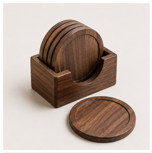 Wholesale Luxury Black Walnut Wood <b>Coasters</b> Set Of 6 with Holder Eco-Friendly Heat Resistant Round Wooden <b>Drink</b> Mats <b>For</b> Coffee - Product Image 1
