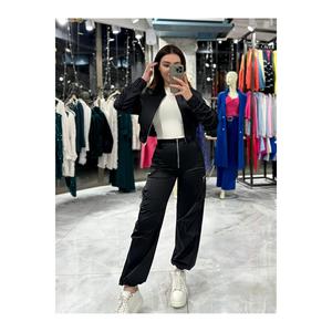 Rarni pantaloni Cargo in raso-nero