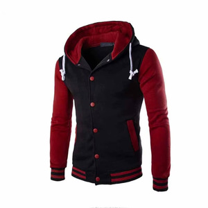 Blouson universitaire à capuche noir, rouge, blanc, orange pour homme, en coton molletonné, avec boutons-pression, style Letterman, fournisseur OEM - Product Image 5