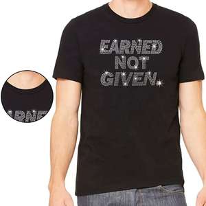 เสื้อยืดผู้ชายและผู้หญิง Earned Not Given ประดับคริสตัลสีเงิน รุ่นคลาสสิค ปี 2026 สีดำ ทรงปกติ สไตล์สตรีทแวร์ รุ่น HD - Product Image 1