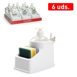 Dispenser di Sapone Plasticforte con Porta Spugna Bianco 6 Unità per Cucina e Bagno - Product Image 1