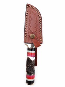 Cuchillo de caza Jexmoo personalizado hecho a mano de acero de Damasco de grado DIY, hoja de punta caída, mango elegante, funda de cuero de 9 pulgadas - Product Image 3