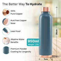 Bouteille d'eau en cuivre pur à 100 %, 950 ml |   Bouteille d'eau ayurvédique anti-oxydante sans BPA et étanche |   Fabriqué en Inde