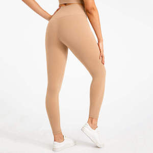 Leggings Largos de Cintura Alta para Mujer, Color Rosa Sólido, Tejido de Punto, Spandex, Nailon, Elásticos, Transpirables, Cómodos, para Todas las Temporadas - Product Image 3