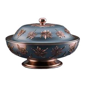 Calentador de comida elegante y de oro rosa con diseño floral en relieve - Product Image 1