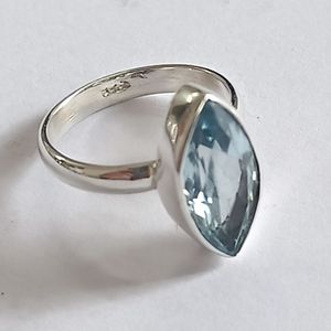 Blue Topaz Marquise <b>Ring</b> <b>925</b> Sterling <b>Silver</b> Handmade Promise Jewelry for Women gift Jewelry Bezel setting December Birthstone - Product Image 4