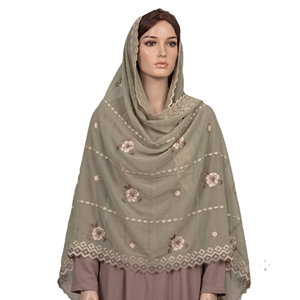 Foulard Hijab Modeste en Chiffon Brodé Floral à Bord Festonné Léger et Respirant pour Femme – Vente en Gros OEM - Product Image 1