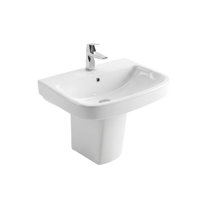 Hexagonal Semi-Pedestal Modern Bathroom <b>Sink</b> Single Hole Faucet Mount Easy Clean Glossy Finish Wall-Mounted 5 Year Warranty - Product Image 1