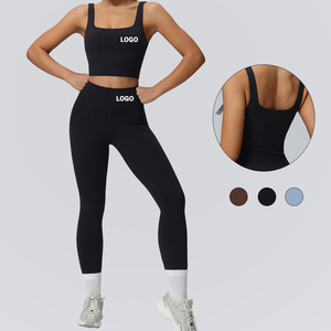 Nouvelle conception, ensemble de yoga 2 pièces pour femme avec logo frontal et taille élastique, tenue de sport, service OEM, effet push-up, haute qualité - Product Image 4