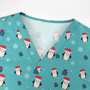 Custom Sublimation Holiday Scrubs - High-Quality Polyester Spandex Medical Uniform - Factory Price Seasonal <b>Nursing</b> Top - Product Image 2