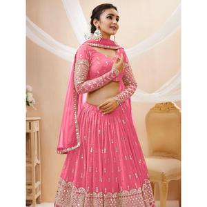 Lentejuelas rosas seductoras Georgette dama de honor Lehenga Choli con Dupatta para damas de honor - Product Image 4