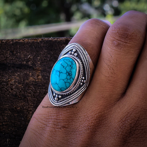 Oval <b>Turquoise</b> <b>Ring</b> 925 Sterling Silver Classic Style Engagement <b>Ring</b> Wedding Jewelry Gift For Her - Product Image 4