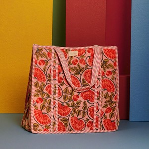 Floral Quilted Kantha Print Cotton Tote <b>Bag</b> with Contrast Handles Reusable Shopping Travel Shoulder Carry <b>Bag</b> - Product Image 2