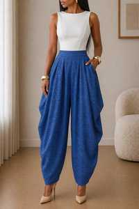 Women's High Waist Beige Linen Pants Loose Fit Pleated <b>Ankle</b>-Length Minimalist Summer Trousers - Product Image 4