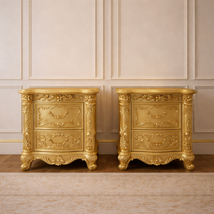 เตียงขนาดใหญ่สไตล์หรูหรา ทนทาน ซักทำความสะอาดได้ สำหรับบ้านหรูหรา ทำจากไม้สักแกะสลักด้วยมือ ตกแต่งด้วยสีทอง เฟอร์นิเจอร์ห้องนอนทันสมัยจากอินเดีย - Product Image 3