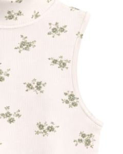 Débardeur court côtelé personnalisé à col montant sans manches avec imprimé floral vert pour femme, coupe ajustée extensible, décontracté, tendance été - Product Image 6