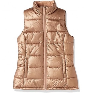 Chaleco Acolchado Metálico Dorado para Mujer, Cuello Alto, Sin Mangas, Cortavientos, Ropa Exterior Informal - Product Image 2