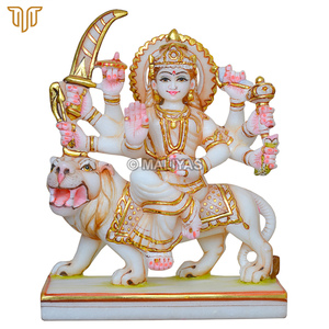 Mata Rani Marble Murti Seated on Lion | Handcrafted White Stone Goddess Statue with Golden Ornaments by MALIYAS Jaipur - Product Image 2
