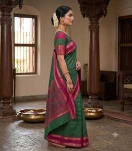 Dola Silk <b>Gap</b> Bentex Border With Chex Weaving & Printed Pallu - Product Image 2